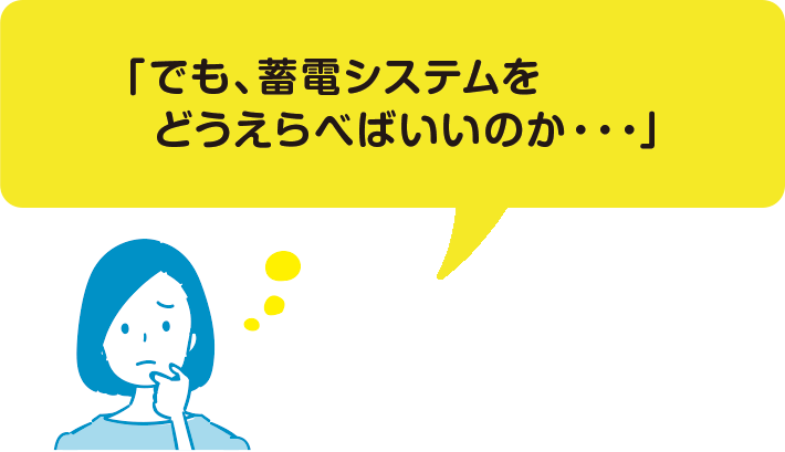 「でも、蓄電システムをどう選べばいいのか・・・」